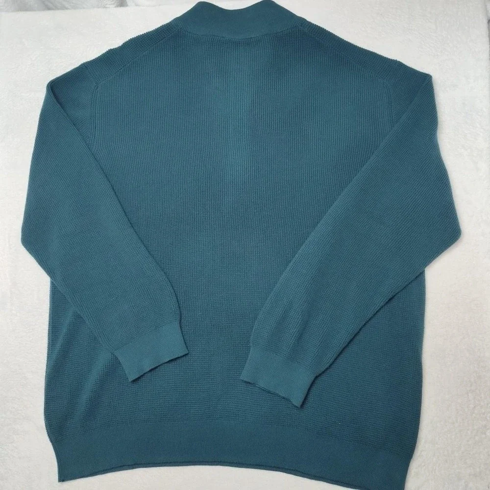 Vineyard Vines Sweater Mens 2XL Green Pullover 1/4 Zip Mock‎ Neck Waffle-Knit
